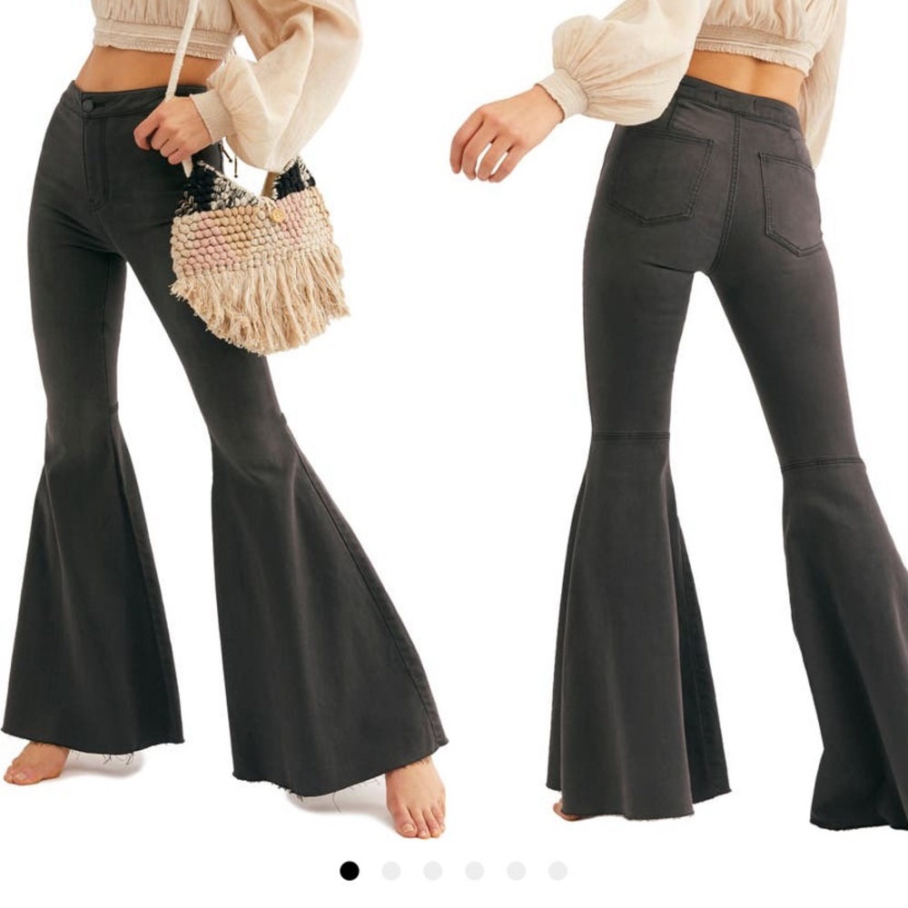 Free People Black High-Rise Flare Wide Leg Jeans